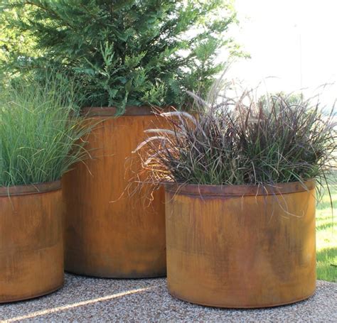 metal planter box tall|large round metal planters outdoor.